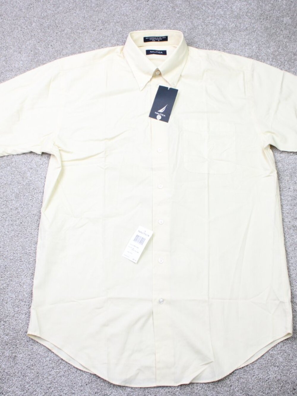 Nautica Shirt NWT Men 15 1/2, Medium Pale Yellow 100% Cotton Short Sleeve Button